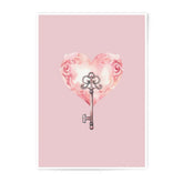 Heart Key Photographic Prints, Watercolor Heart Decor, Romantic Prints, Vintage Key Art, Pink Prints, Love Decor, Wall Art - Tawshia